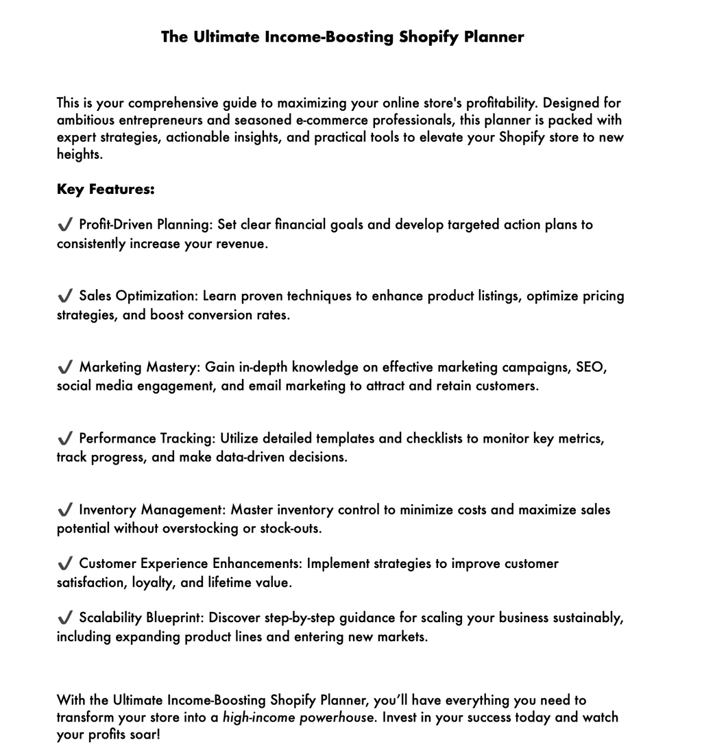 Ultimate Income-Boosting Shopify Planner