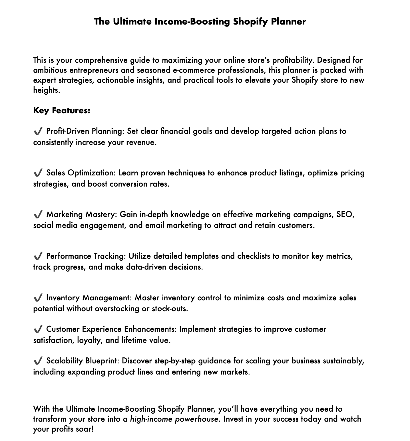 Ultimate Income-Boosting Shopify Planner